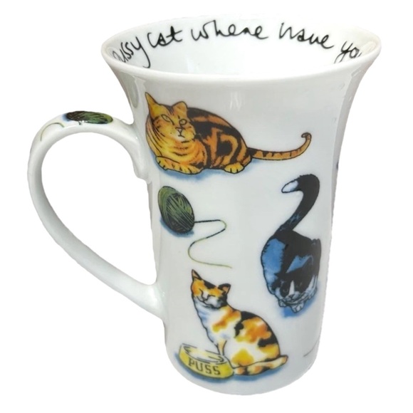 Paul Cardew White Porcelain Tall Mug with Cat Themed Multicolor Design - Picture 1 of 6